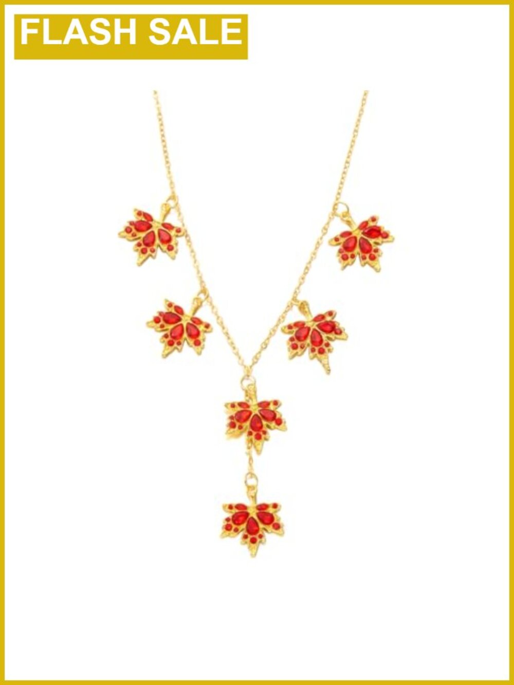 14K Gold Plated Maple Leaf Pendant Necklace Cubic Zirconia Adjustable Chain